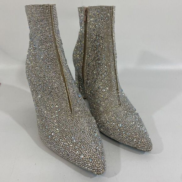 Betsey Johnson Cady Go Go Ankle Boots Silver Rhinestone Disco Dancing 9.5 - Picture 2 of 12